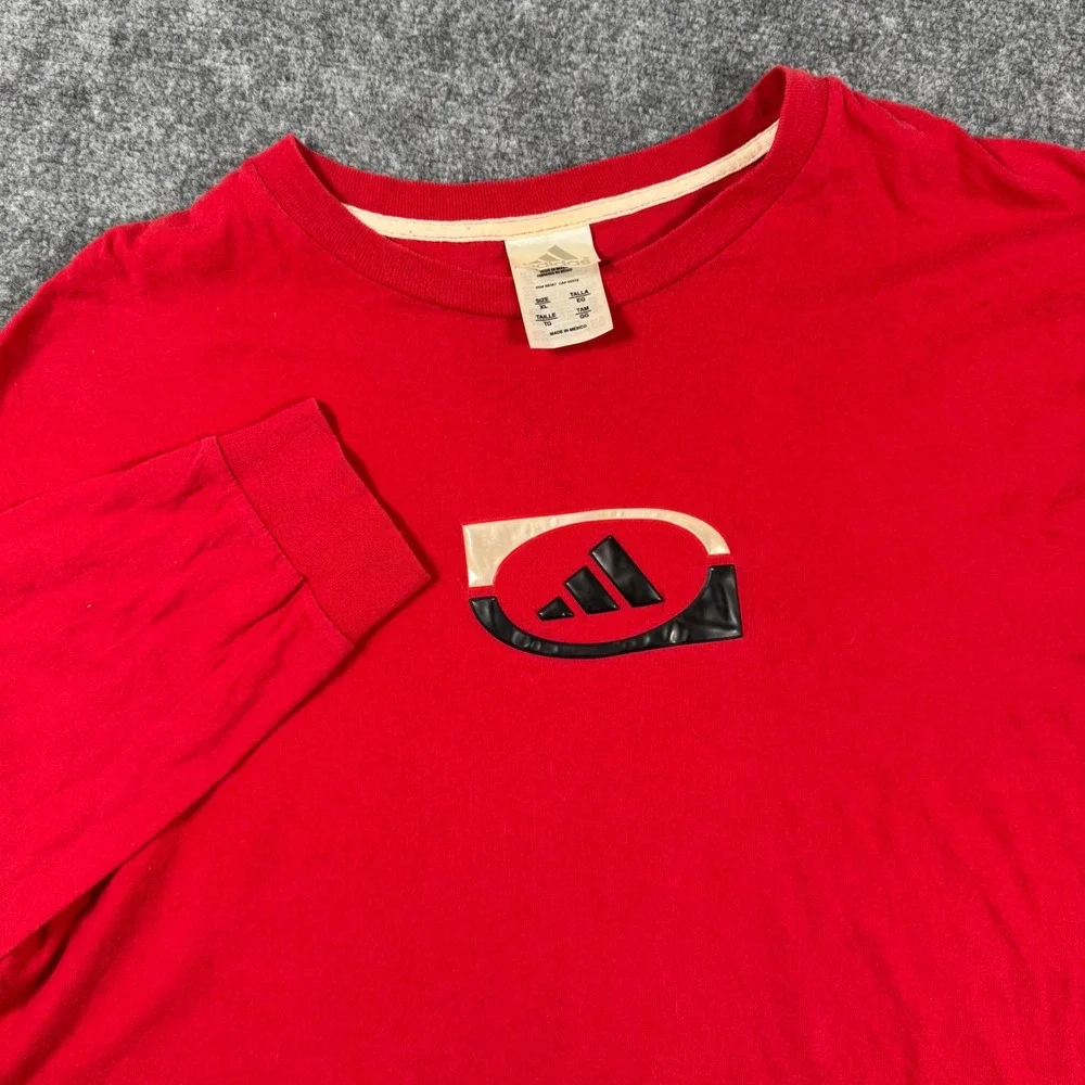 Vintage T-Shirt Adidas XL Red Long Sleeve Graphic Logo Cotton Flaw‎ Men's